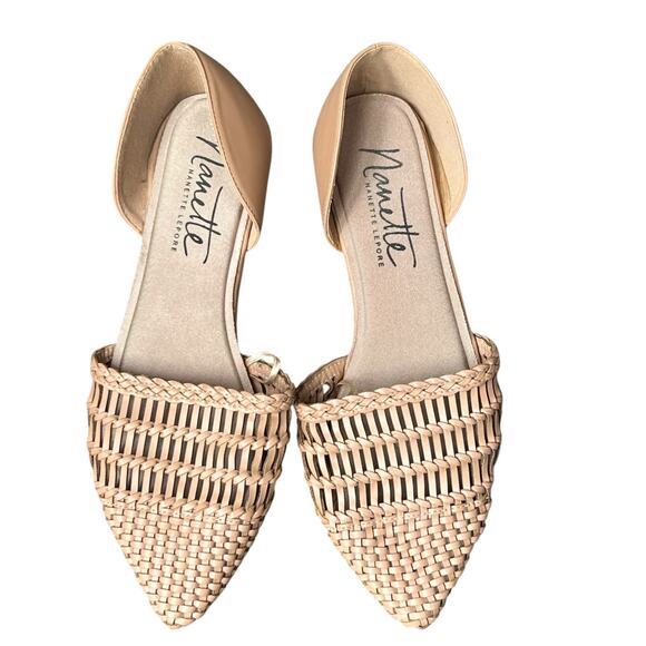 Nanette Lepore Flats Shoes Womens 8.5 Tan Woven Faux Leather Slip On Pointy - Picture 3 of 16